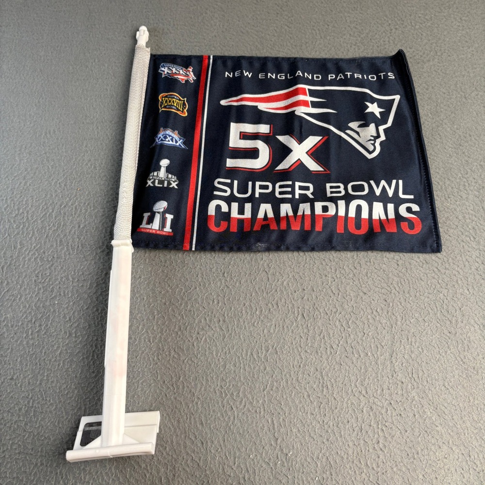New England Patriots 5X Super Bowl Champions Car Window Flag Navy Blue NFL